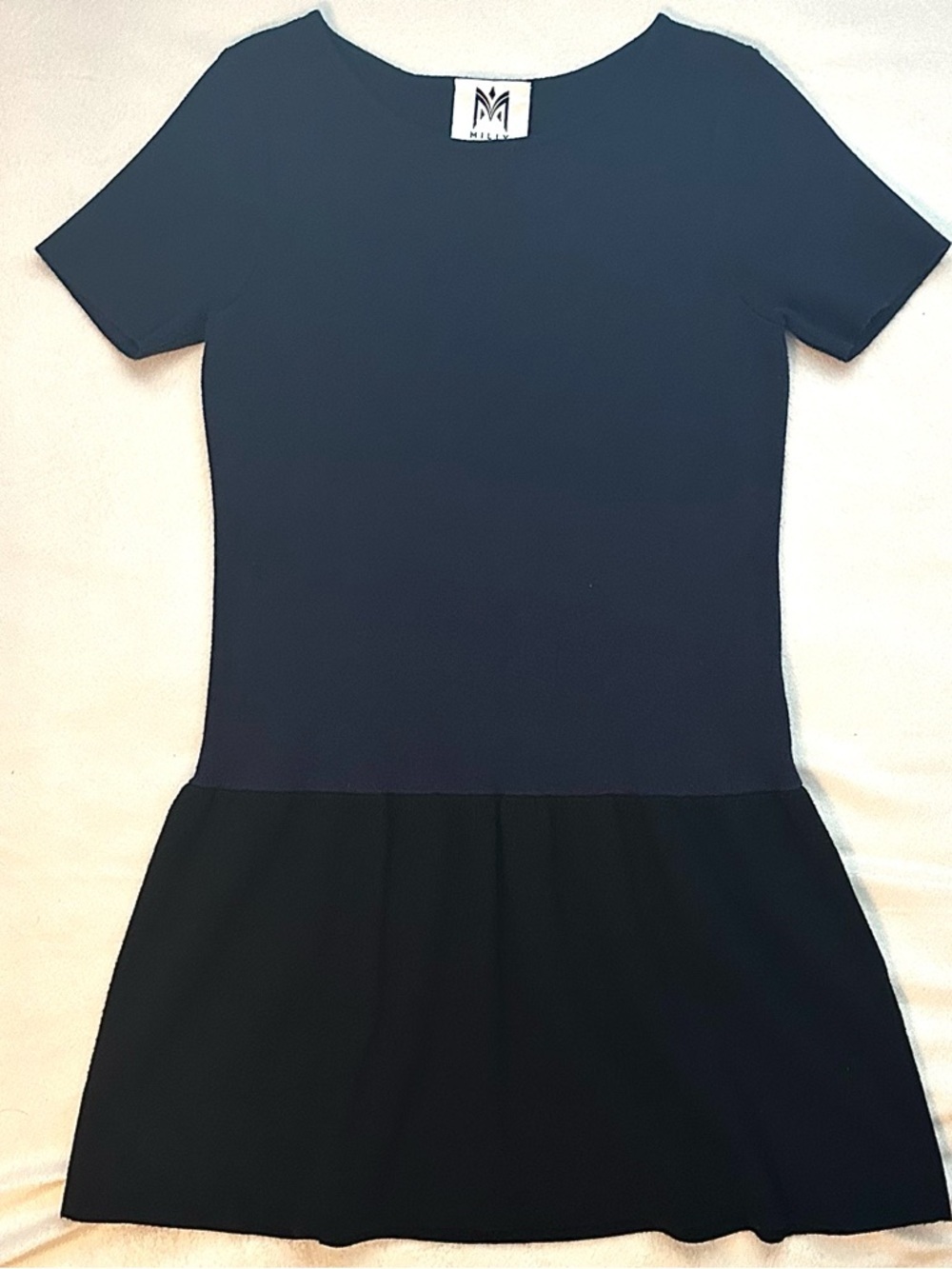 Milly Minis Navy Blue & Black Knit Drop Waist Dress Girls 10 Kids Soft Thick